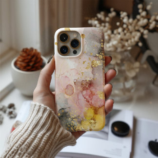 Gouden Reverie – Abstracte Aquarel & Gouden Hoes iPhone 16 Hoesje