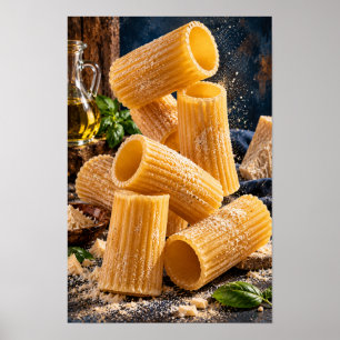 Gouden Rigatoni Pasta met Verse Basilicum – Rustic Poster