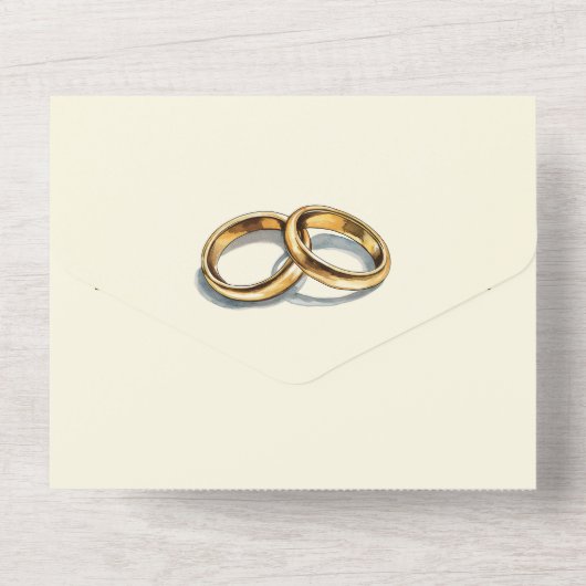 Gouden ringen trouwuitnodiging en RSVP All In One Uitnodiging (Achterkant)