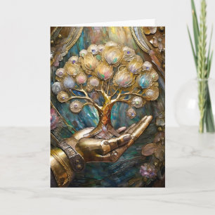 Gouden Robot Hand die Gouden Boom des Levens Vasth Kaart