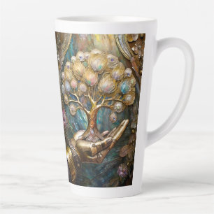 Gouden Robot Hand met Gouden Boom des Levens Latte Mok