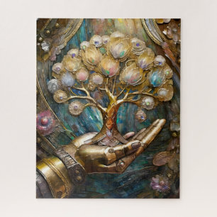 Gouden Robot Hand met Gouden Boom des Levens Legpuzzel