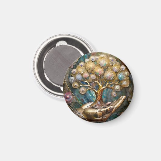 Gouden Robot Hand met Gouden Boom des Levens Magneet (Voorkant / Achterkant)