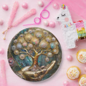 Gouden Robot Hand met Gouden Boom des Levens Papieren Bordje (Feest)