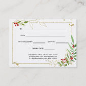 Gouden Rode Berry Kerstcadeau Certificaat (Achterkant)