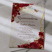 Gouden Rode Bloem Vlinder Elegante Quinceanera