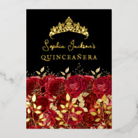 Gouden Rode Bloemen Roos Leaf Quinceanera