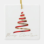 Gouden Rode Boom Fotoscript Vrolijk Kerstfeest Keramisch Ornament (Voorkant)