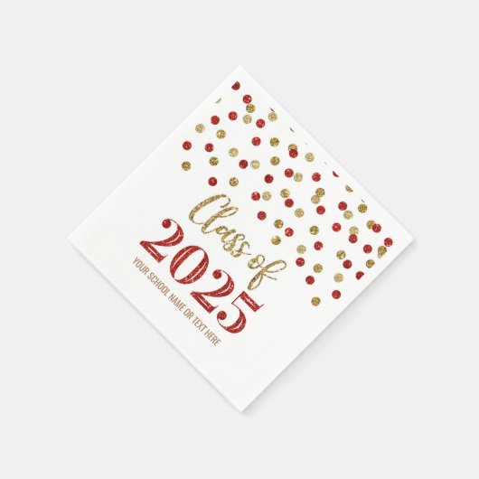 Gouden rode Confetti klasse van 2025 servetten (Hoek)