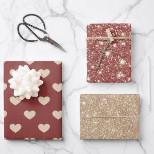 Gouden Rode Crème Glitter Harten Valentijnsdag Inpakpapier Vel