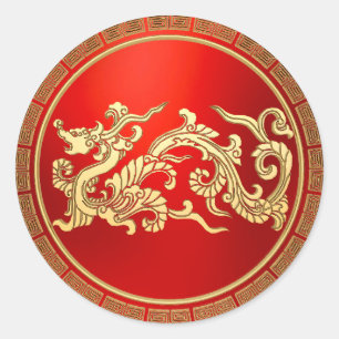 Gouden Rode Draak Chinees Nieuwjaar Ronde Sticker