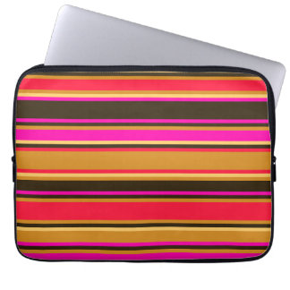 Gouden, rode en magenta gestreepte elektronicatas laptop sleeve