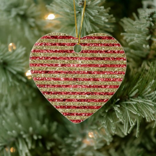 Gouden rode Glitter Glitz Stripes Keramisch Ornament (Boom)