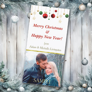 Gouden rode kerstbal feestdagenkaart