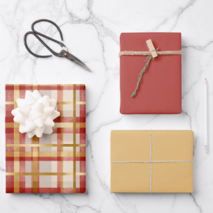 Gouden Rode Kerstplakken Inpakpapier Vel
