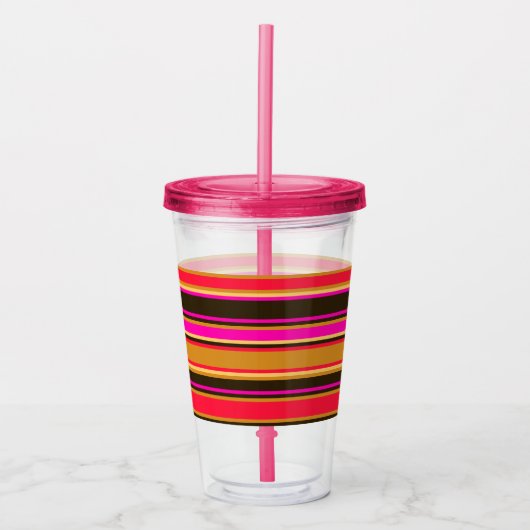 Gouden, Rode & Magenta Gestreepte Acryl Tumbler Acryl Drinkbeker (Voorkant)