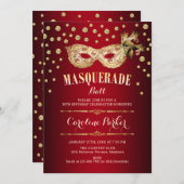 Gouden Rode Masquerade Bal Verjaardagsfeest Kaart (Voorkant / Achterkant)