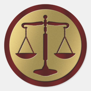 Gouden Rode Schalen van Gerechtigheid   Rechtsgesc Ronde Sticker