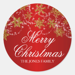 Gouden & Rode Sneeuwvlok Kerststicker Ronde Sticker