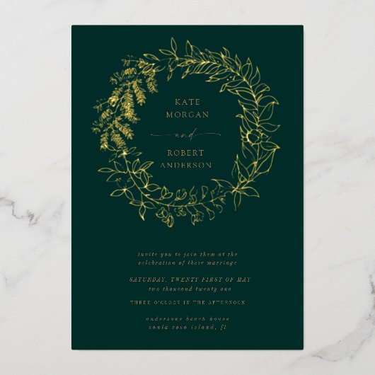 gouden roemeense bruidebruine bruiloft folie uitnodiging (Voorkant)