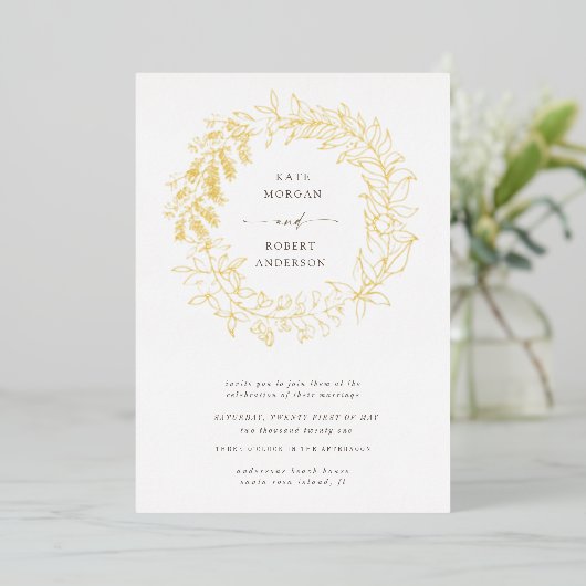 gouden roemeense bruidebruine bruiloft folie uitnodiging (Staand Voorkant)