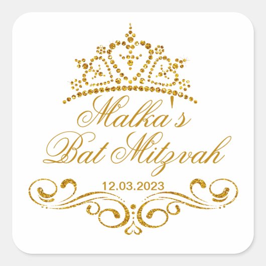 Gouden rollen, Tiara Bat Mitzvah Logo Vierkante Sticker (Voorkant)