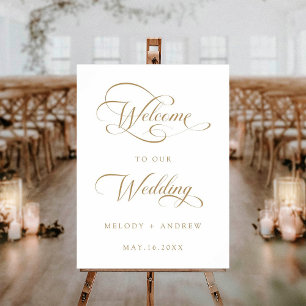 Gouden Romantisch Swirly Script Huwelijk Welkom Te Poster