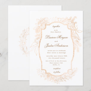 gouden romantische bloemetjes traditionele bruilof kaart