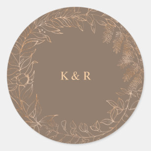 Gouden Romantische Bloemige Monogram Bruiloft Ronde Sticker