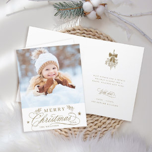 Gouden Romantische Kalligrafie Kerstfoto Gevouwen Feestdagen Kaart