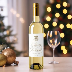 Gouden romantische kalligrafie Prettig kerstfeest Wijn Etiket