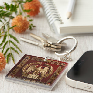 Gouden Romeinse keizerarend boven rood nr. 4 Sleutelhanger