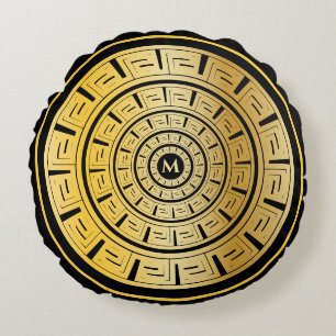 Gouden Ronde Griekse Sleutel Custom Monogram Ronde Rond Kussen