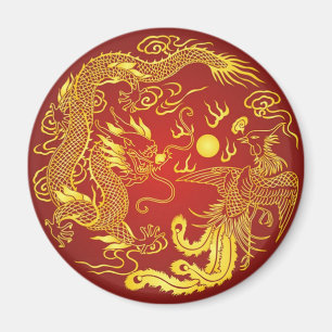 Gouden Rood Draak Phoenix Chinees Huwelijksgunst Magneet