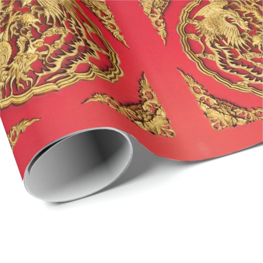 Gouden Rood Draak Phoenix Chinees Huwelijksgunstbe Cadeaupapier (Rol Hoek)