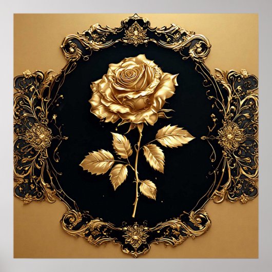 Gouden Roos Kunstwerk met Decoratief Element Poster (Voorkant)