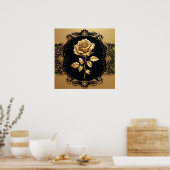 Gouden Roos Kunstwerk met Decoratief Element Poster (Keuken)