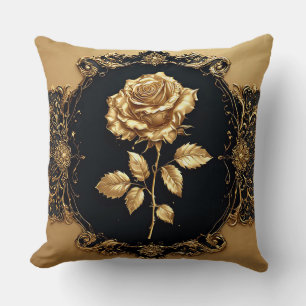 Gouden Roos Kunstwerk met Sierlijk Decoratie-eleme Kussen