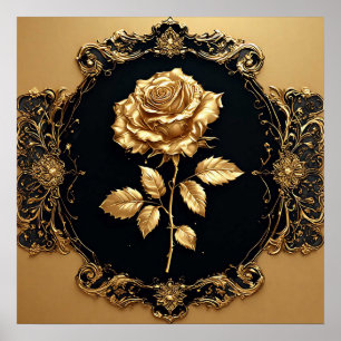 Gouden Roos Kunstwerk met Sierlijk Decoratie-eleme Poster