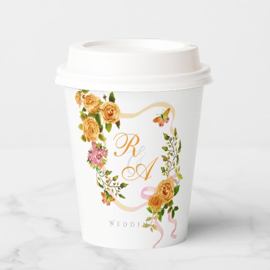 Gouden Roos Lint Monogram Papieren Bekers (Voorkant)
