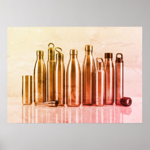 Gouden Roos Retro Stalen Waterflessen aan een Muur Poster