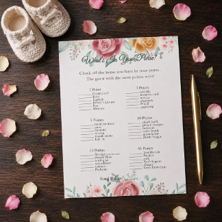 Gouden Roos Wat Zit Er In Je Tas Baby Shower Spel Notitieblok