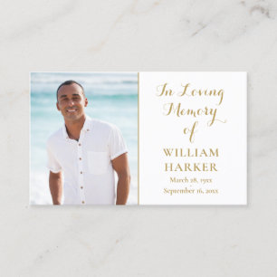 Gouden rouwherdenking gebedskaart met gedicht en f visitekaartje