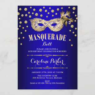 Gouden Royal Blue Masquerade Ball Verjaardagsfeest Kaart