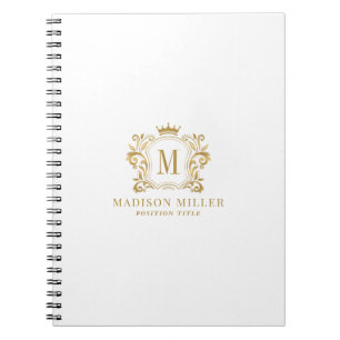 Gouden Royal Crest Crown Scrolls Monogram Notitieboek