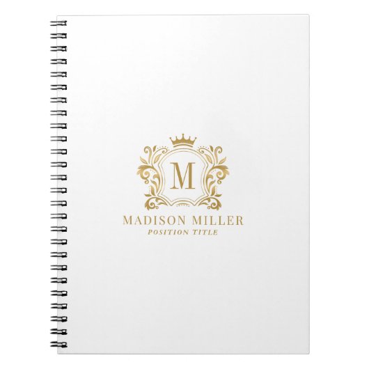 Gouden Royal Crest Crown Scrolls Monogram Notitieboek (Voorkant)