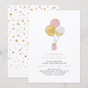 Gouden & Roze Ballonnen Modern Volwassenen Verjaar Kaart