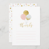 Gouden & Roze Ballonnen | Partij Dank u Nota Kaart (Voorkant / Achterkant)
