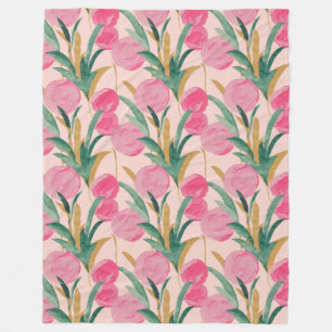 Gouden roze bloemen fleece deken