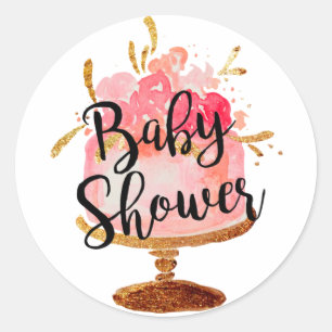 Gouden Roze Bloesem Cake Baby Shower Sticker